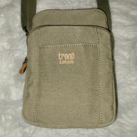 TRP0370 Troop London Classic Canvas Across Body Bag khaki olive color. - Picture 3 of 10